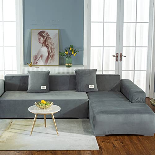 jia cool Sofabezug 2 Sitze Sektional Couchhussen 1 Stück, L-förmige Sofabezüge Möbelschutz Stretch Couch Schonbezug, grau von jia cool