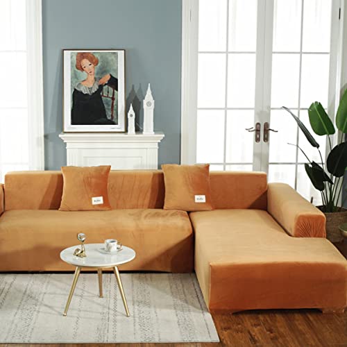 jia cool Sofabezug 2 Sitze Sektionale Couchbezüge 1 Stück L-förmige Sofabezug Möbelschutz Stretch Couch Schonbezug Orange Gelb von jia cool