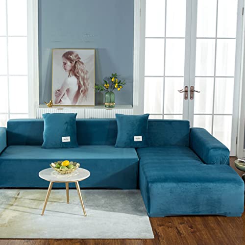 jia cool Sofabezug 4 Sitze Sektional Couchhussen 1 Stück, L-förmige Sofabezüge Möbelschutz Stretch Couch Schonbezug, Seeblau von jia cool
