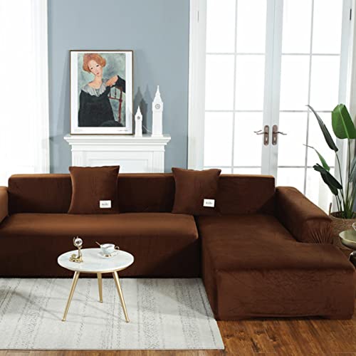 jia cool Sofabezug mit 2 Sitzen, Sektional-Couchbezug, L-förmiger Sofabezug, Möbelschutz, Stretch-Couchbezug, Kaffeefarbe von jia cool