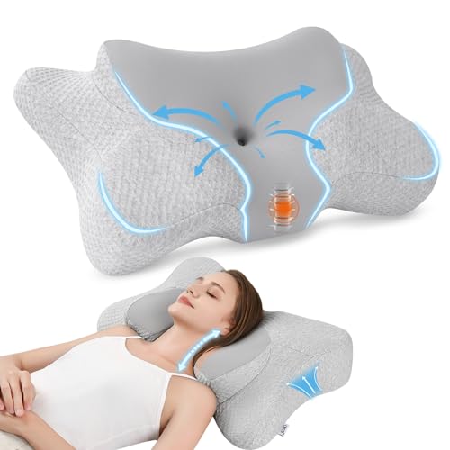 jiaao Nackenstützkissen, Ergonomisch gestaltete Gedächtnisschaum seitenschläferkissen für Nackenschmerzen Relief, Seite schlafen Kissen mit Deckel, Schlafkissen für alle Schlaftypen 65 x 37 x 12 cm von jiaao