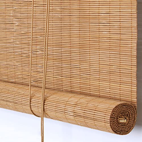 Bambus Rollo Natur Retro Raffrollo Bambusrollo Lichtfilter-Rollo für Fenster Türen Sichtschutz Wetterfest Holz Rollläden Sonnenschutz für Terrasse Garten Balkon,Mit Beschlägen (90*220cm) von jiajulashou123