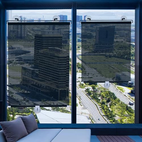 jiajulashou123 Balkon Rollos mit Saugnäpfen Verdunkelungsvorhang Einziehbares Saugnapf-Rollo-Fensterrollo Ohne Bohren,Aufrollbare Vorhänge Temporäre Jalousien Sonnenschutz Rollo für Fenster (40x60cm) von jiajulashou123