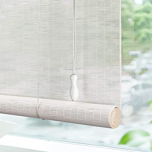 jiajulashou123 Bambusrollo Weiss Bambus Rollo Raffrollo Sonnenschutz Sichtschutz Rollo Seitenzugrollo Wetterfest 60% Lichtfilter Rollo für Fenster,Terrasse,Küchen,Anpassbar (90 * 220cm) von jiajulashou123
