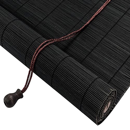 jiajulashou123 Schwarz Bambusrollo Retro Bambus Raffrollo Mit Zubehör Sonnenschutz Bambus Rollo Natur Seitenzug Sichtschutz Rollo für Fenster Türen,Balkon,Terrasse Deko,Atmungsaktiv (80 * 100cm) von jiajulashou123