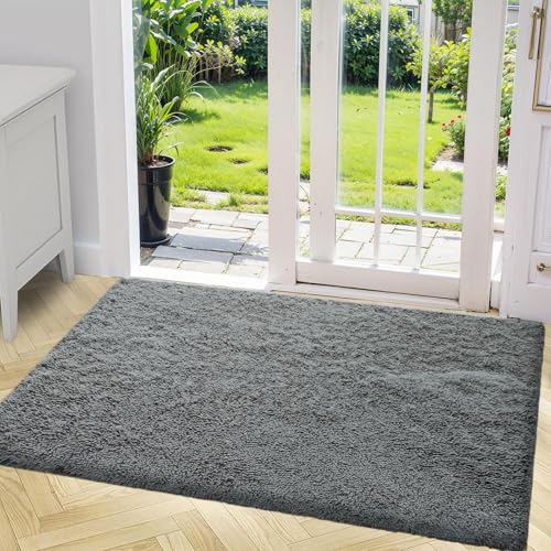 jianandi Teppich Wohnzimmer, Flauschig Weich Teppiche für Schlafzimmer, Hochflor Waschbarer Bettvorleger, Carpet Relax für Living Room und Bedroom, Grau, 60 x 90 cm von jianandi