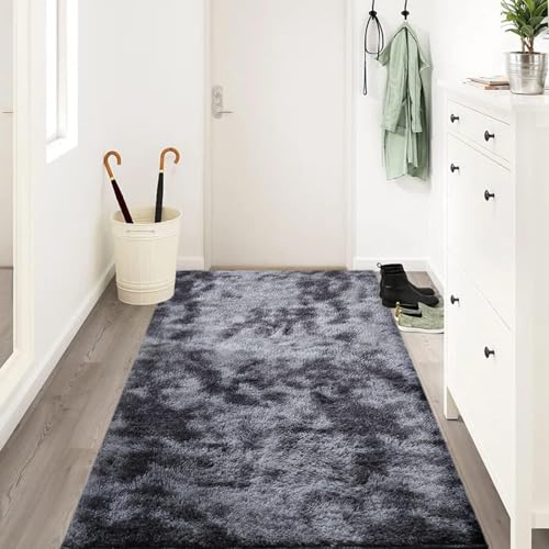 jianandi Teppich Wohnzimmer, Flauschig Weich Teppiche für Schlafzimmer, Hochflor Waschbarer Bettvorleger, Carpet Relax für Living Room und Bedroom, Tie-dye Dunkelgrau, 80 x 150 cm von jianandi