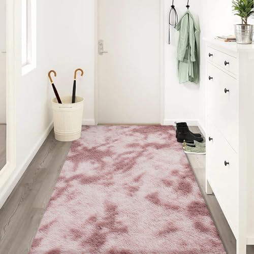 jianandi Teppich Wohnzimmer, Flauschig Weich Teppiche für Schlafzimmer, Hochflor Waschbarer Bettvorleger, Carpet Relax für Living Room und Bedroom, Tie-dye Pink, 80 x 150 cm von jianandi