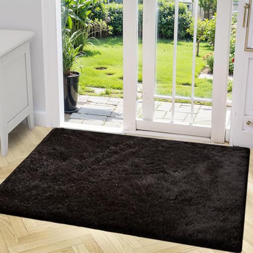 jianandi Teppich Wohnzimmer, Flauschig Weich Teppiche für Schlafzimmer, Hochflor Waschbarer Bettvorleger, Carpet Relax für Living Room und Bedroom, Schwarz, 60 x 90 cm von jianandi