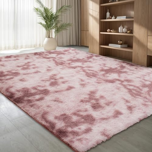 jianandi Teppich Wohnzimmer, Flauschig Weich Teppiche für Schlafzimmer, Hochflor Waschbarer Bettvorleger, Carpet Relax für Living Room und Bedroom, Tie-dye Pink, 180 x 270 cm von jianandi