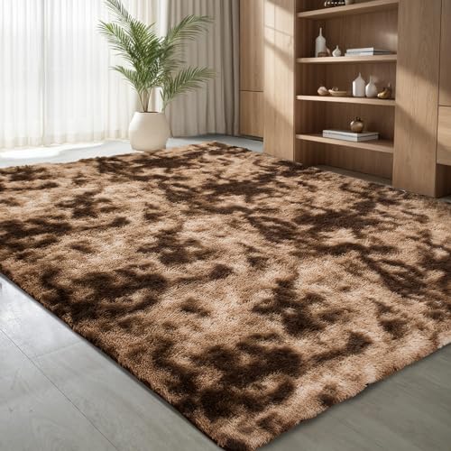 jianandi Teppich Wohnzimmer, Flauschig Weich Teppiche für Schlafzimmer, Hochflor Waschbarer Bettvorleger, Carpet Relax für Living Room und Bedroom, Tie-dye Kaffee, 180 x 270 cm von jianandi