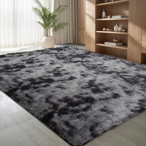 jianandi Teppich Wohnzimmer, Flauschig Weich Teppiche für Schlafzimmer, Hochflor Waschbarer Bettvorleger, Carpet Relax für Living Room und Bedroom, Tie-dye Dunkelgrau, 180 x 270 cm von jianandi