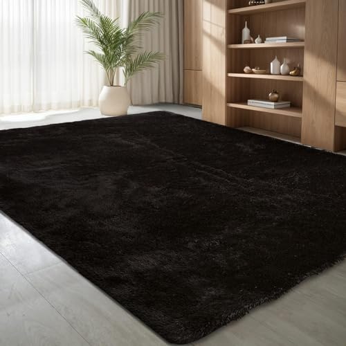 jianandi Teppich Wohnzimmer, Flauschig Weich Teppiche für Schlafzimmer, Hochflor Waschbarer Bettvorleger, Carpet Relax für Living Room und Bedroom, Schwarz, 180 x 270 cm von jianandi