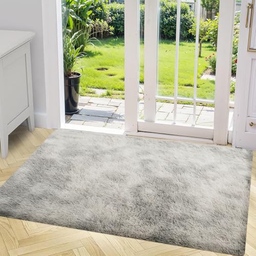 jianandi Teppich Wohnzimmer, Flauschig Weich Teppiche für Schlafzimmer, Hochflor Waschbarer Bettvorleger, Carpet Relax für Living Room und Bedroom, Tie-dye Aquagrau, 60 x 90 cm von jianandi