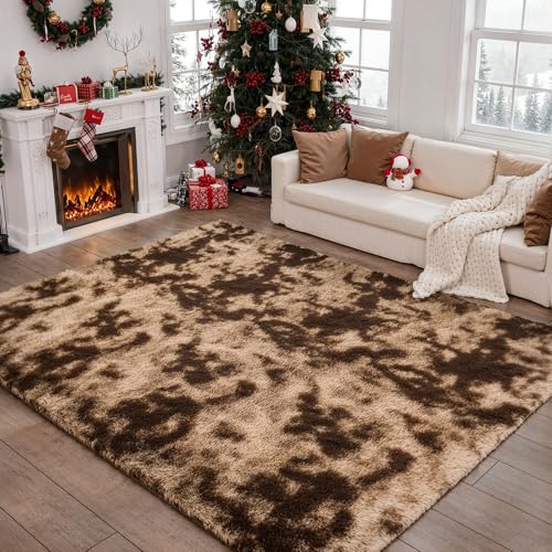 jianandi Teppich Wohnzimmer, Flauschig Weich Teppiche für Schlafzimmer, Hochflor Waschbarer Bettvorleger, Carpet Relax für Living Room und Bedroom, Tie-dye Kaffee, 160 x 230 cm von jianandi