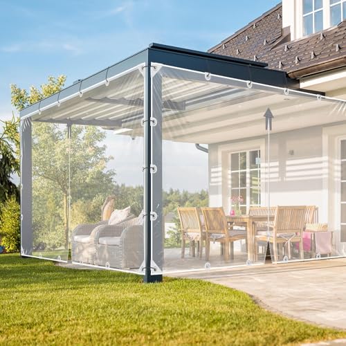 Jianyana 420g/㎡ PVC Plane Transparent mit Reißverschluss, Abdeckplane Wasserdicht mit ösen Outdoor Vorhang FüR Outdoor-MöBel, Veranda, Pergola(Transparent, H240CM×450CM) von jianyana