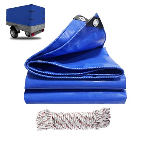 Jianyana Abdeckplane, PVC 440 g/m² LKW Plane mit ösen Plane Wasserdicht mit ösen Mit 10m Seil, Blau (4 x 4 m) von jianyana