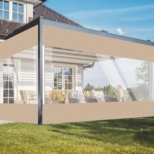 jianyana Abdeckplane Wasserdicht, 650G/M² PVC Gewebeplane Outdoor Vorhang Wetterfest Transparente Plane Mit öSen FüR AußEnbereich Plane Durchsichtig Balkon Regenschutz Wintergarten(Khaki 2.1 * 3m) von jianyana
