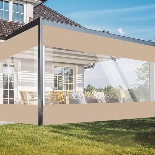 Jianyana Abdeckplane Wasserdicht, 650G/M² PVC Gewebeplane Outdoor Vorhang Wetterfest Transparente Plane Mit öSen FüR AußEnbereich Plane Durchsichtig Balkon Regenschutz Wintergarten(Khaki 2.4 * 2.1m) von jianyana