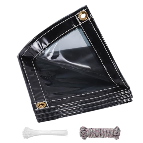 Jianyana Plane transparent mit ösen, 420g/m² PVC abdeckplane wasserdicht wetterschutzplane transparent planen nach maß mit 10m Befestigungsseil (Trasparente-Grau, 1×1.5m) von jianyana