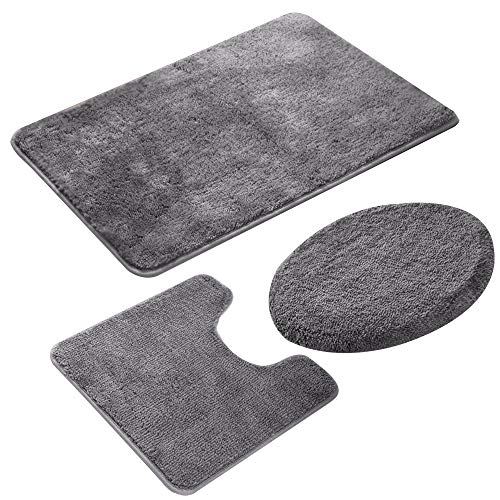 jianyana 3-teiliges Badteppich-Set Rutschfeste Mikrofaser Shaggy Soft Bath Duschmatten Contour Badteppich Toilettensitzbezug Combo von jianyana