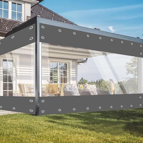 jianyana Abdeckplane Wasserdicht, 650G/M² PVC Gewebeplane Outdoor Vorhang Wetterfest Transparente Plane Mit öSen FüR AußEnbereich Plane Durchsichtig Balkon Regenschutz Wintergarten(Grau 2.4 * 3m) von jianyana