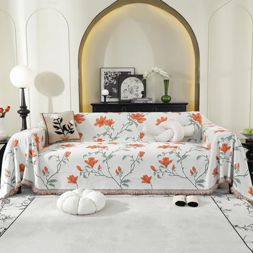 jianyana Couch üBerwurf, 180 * 260cm Orange Kapok SofaüBerwurf mit Fransen Sofa Doppelseitig Kuscheldecke füR SofagroßE Tagesdecken füR Bett von jianyana