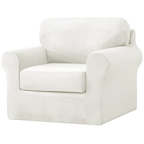 jianyana High Stretch Sofabezug, 1/2/3 sitzerSamt Elastisch Sofa Überwürfe Sofabezug mit Gummizug Einstellband (Weiß,1 Sitzer-3PCS) von jianyana