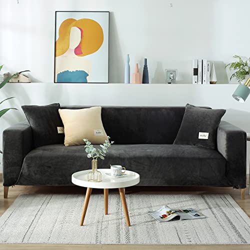 jianyana Samt Sofabezüge 1 2 3 4 Sitzer Stretch Samt Couchbezug mit 1 Kissenbezug Universal Spannbettlaken Sofa Schonbezüge Wohnzimmer Hunde Haustier Möbel Schutz von jianyana