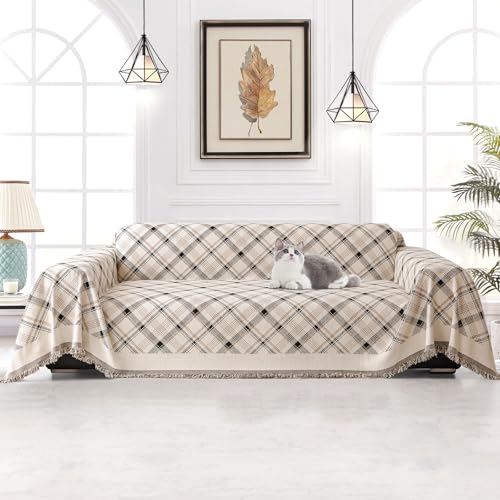 jianyana Sofa überzug Sofaüberwurf Weich Strapazierfähig Wendbar Chenille Universal Couch überzug mit Modernes Karomuster Möbelschutz für 1 2 3 4 Sitzer Sofa Zweisitzer L-förmige Ecke Futon Sofas von jianyana
