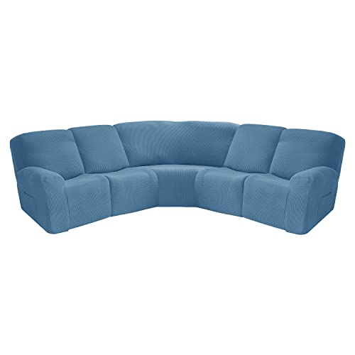 jianyana Sofabezug Eckform, 7-teilig Samt L Form Sofabezug Sektionalliege Couchbezug Möbelschutz dick weich waschbar (Fünf-Sitzer, Blau) von jianyana