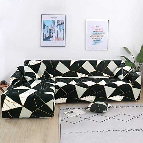 jianyana Sofabezug L-Form Stretch Sofa überzug Spandex Polyester Stoff Stretch Sofabezüge + 2pcs Kissenbezüge für Schnittsofa(Printed 02) von jianyana