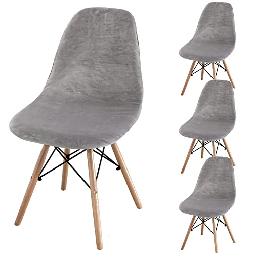jianyana Stuhlhussen 4er Set, Universal Velvet Stretch Stuhlbezug EsszimmerstüHlhussen Abnehmbarer Waschbarer Stuhlabdeckung（Silber Grau） von jianyana
