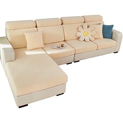 jianyana Universal Couch überzug, rutschfest Sofa überzug l Form Sofa sitzkissenbezug für Kissen von Möbelschutz(Blätter, Beige, großer Dreifach-Sitzbezug) von jianyana