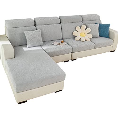 jianyana Universal Couch überzug, rutschfest Sofa überzug l Form Sofa sitzkissenbezug für Kissen von Möbelschutz(Blätter, hellgrau, M-Rückenbezug) von jianyana