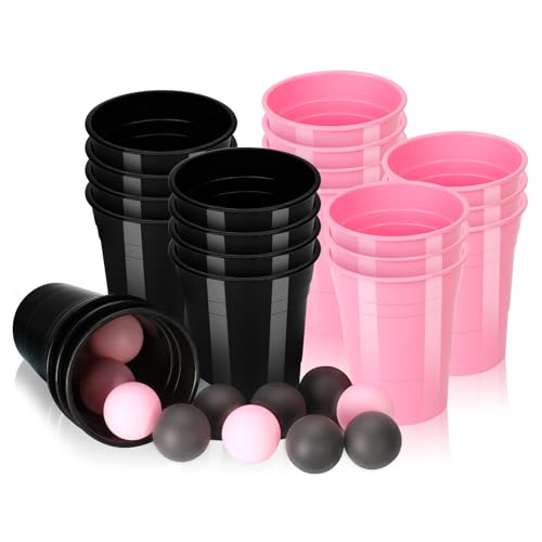 22 Stück Beer Pong Becher 12 Ping Pong Bälle Satz Bierpong Becher Set Hartplastik Party Becher Set Wiederverwendbar 473ml Partybecher Bierpong Bälle Für Freunde Familie Party (Schwarzes Rose) von jiawaggag