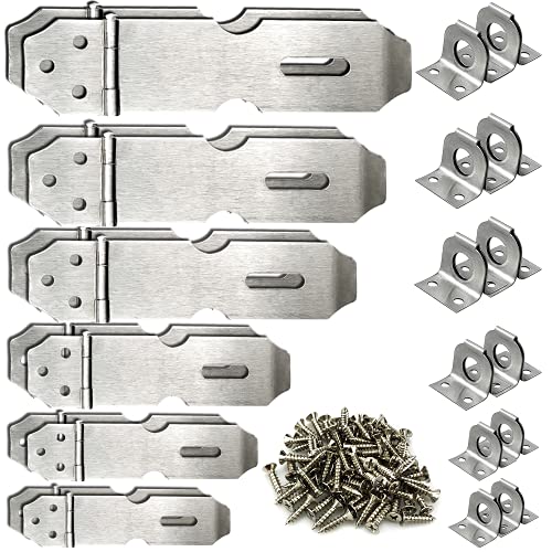 12Pcs Edelstahl Vorhängeschloss Haspe Tür Haspe Latch Lock Sicherheit Haspe Lock Heavy Duty Sicherheits-Türverschluss Gate Lock Latch,6 Größen mit 82 Schrauben von jiehaojiashan