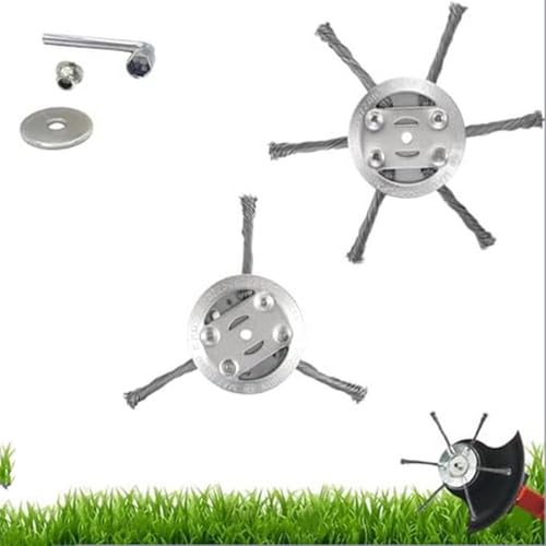 2 Stück Unkrautbürste für Rasentrimmer, Unkrautbürste Für Rasentrimmer, Grasschneidekopf aus Stahldraht für Garten-Rasentrimmerkopf-Rasenmäher-Elektrowerkzeug (6 & 3 Kopf) (3 Klinge+6Klinge, 2 Stück) von jiejack