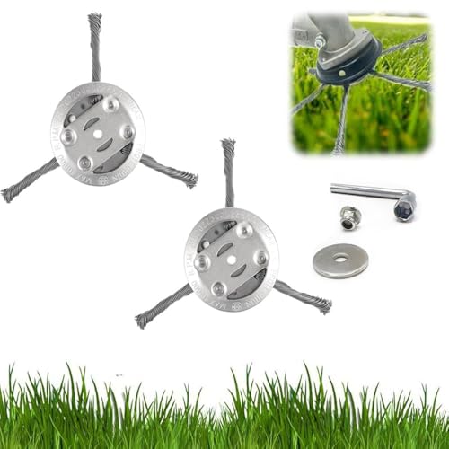 2 Stück Unkrautbürste für Rasentrimmer, Unkrautbürste Für Rasentrimmer, Grasschneidekopf aus Stahldraht für Garten-Rasentrimmerkopf-Rasenmäher-Elektrowerkzeug (6 & 3 Kopf) (3 Klinge, 2 Stück) von jiejack