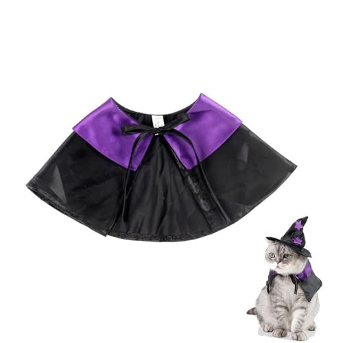 Halloween Umhang für Hunde und Katzen, Fledermaus Vampir Design, Lila-Schwarz Kostüm, Halloween Tierkostüm, Sicherheitsrand, Atmungsaktiv, für Kleine bis Mittelgroße Haustiere (Der Mantel) von jiejack