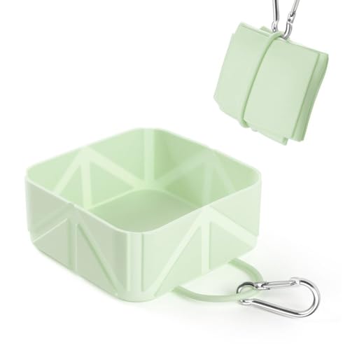 Lebensmittelechtes Silikon Haustierklappschale,Hund Katze Reisebecher, Reisebereich mit leichtem Design， Haustier -Fütterungsschale für Auto， Gehen， Wandern， Boot und Outdoor -Aktivitäten (Grün) von jiejack