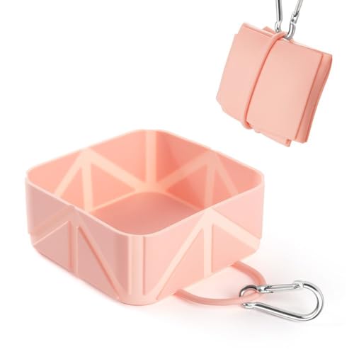 Lebensmittelechtes Silikon Haustierklappschale,Hund Katze Reisebecher, Reisebereich mit leichtem Design， Haustier -Fütterungsschale für Auto， Gehen， Wandern， Boot und Outdoor -Aktivitäten (rosa) von jiejack
