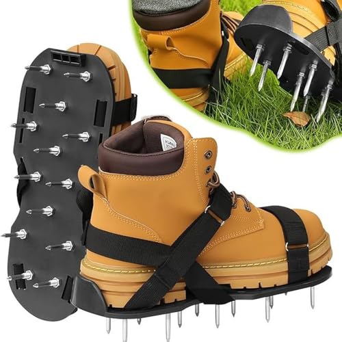 Nagelschuhe Rasenlüfter Schuhe vormontiert mit Klettverschluss, Rasenlüfterschuhe, manuelle Rasenlüfter mit Spikes mit verstellbaren Riemen für die Verwendung zur effektiven Bodenbelüftung (A) von jiejack