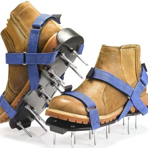 Nagelschuhe Rasenlüfter Schuhe vormontiert mit Klettverschluss, Rasenlüfterschuhe, manuelle Rasenlüfter mit Spikes mit verstellbaren Riemen für die Verwendung zur effektiven Bodenbelüftung (B) von jiejack