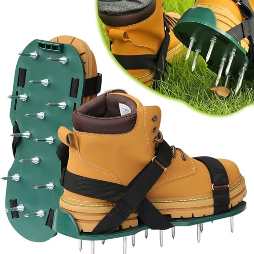 Nagelschuhe Rasenlüfter Schuhe vormontiert mit Klettverschluss, Rasenlüfterschuhe, manuelle Rasenlüfter mit Spikes mit verstellbaren Riemen für die Verwendung zur effektiven Bodenbelüftung (C) von jiejack