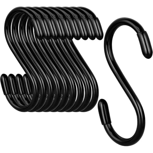jiejack 10 Stück Metall-S-Haken Rostfrei Eisenkleinhaken für Küche Badezimmer Kleiderschrank Bohrungsfrei Aufhängung Anti-Rost Edelstahl 8cm Weiß Schwarz (Schwarz) von jiejack