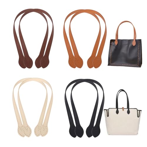 jiejack 8 Stück Leder-Griffbänder für Taschen (60 cm, 4 Farben) – Kurze PU-Leder-Riemen mit Ohren-Endlöchern – Lederriemen für Taschen – Ideal zur Taschenherstellung von jiejack