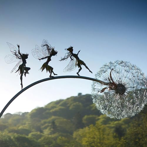 jiejack Feen Und Löwenzahn Tanzt Zusammen Gartenstecker, magische Fee, Draht-Statue, Gartendekoration, Gartendeko Metall, Figur Feen Mythische Feengarten Elfen Figuren Garten (B) von jiejack