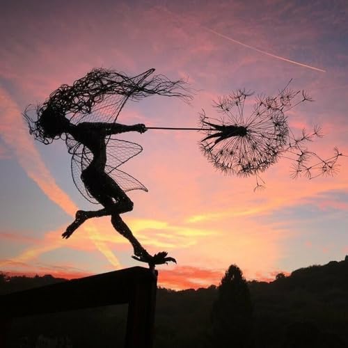 jiejack Feen Und Löwenzahn Tanzt Zusammen Gartenstecker, magische Fee, Draht-Statue, Gartendekoration, Gartendeko Metall, Figur Feen Mythische Feengarten Elfen Figuren Garten (E) von jiejack