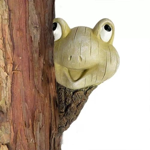 jiejack Kletternder Späherfrosch Gartenanhänger, Harz Kunsthandwerk Hofdekoration, Realistischer Frosch Kletterpose, Outdoor Gartenzierfigur für Baum/Blumenständer (B) von jiejack